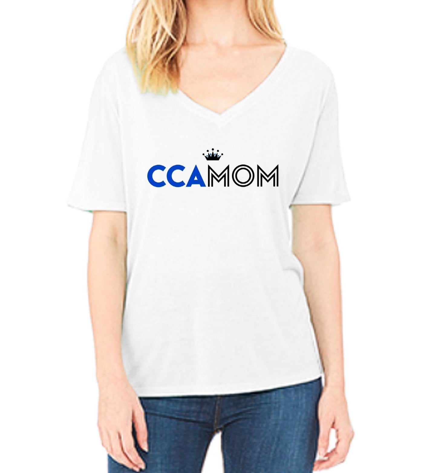 CCA Mom White V-Neck Tee